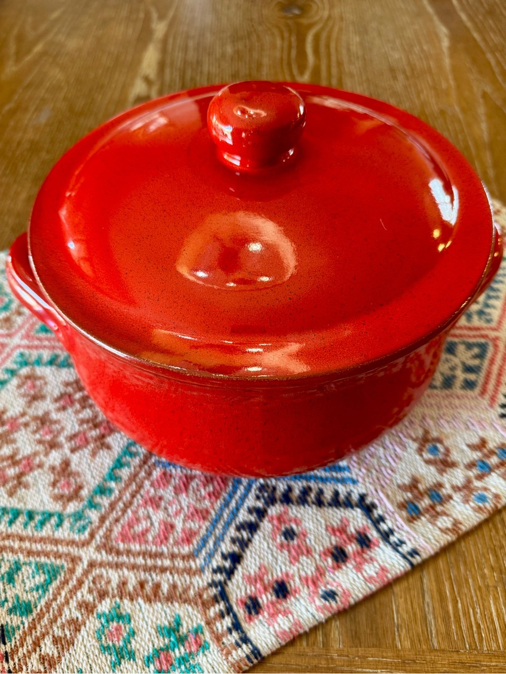 NEVER USED red ceramic Italian covered casserole dish